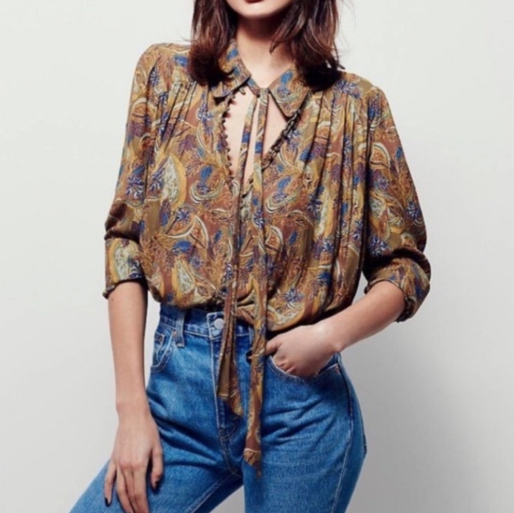 Free People Paisley Modern Muse button down Floral Blouse